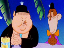 Oliver Hardy is a pig and Stan Laurel is a monkey.